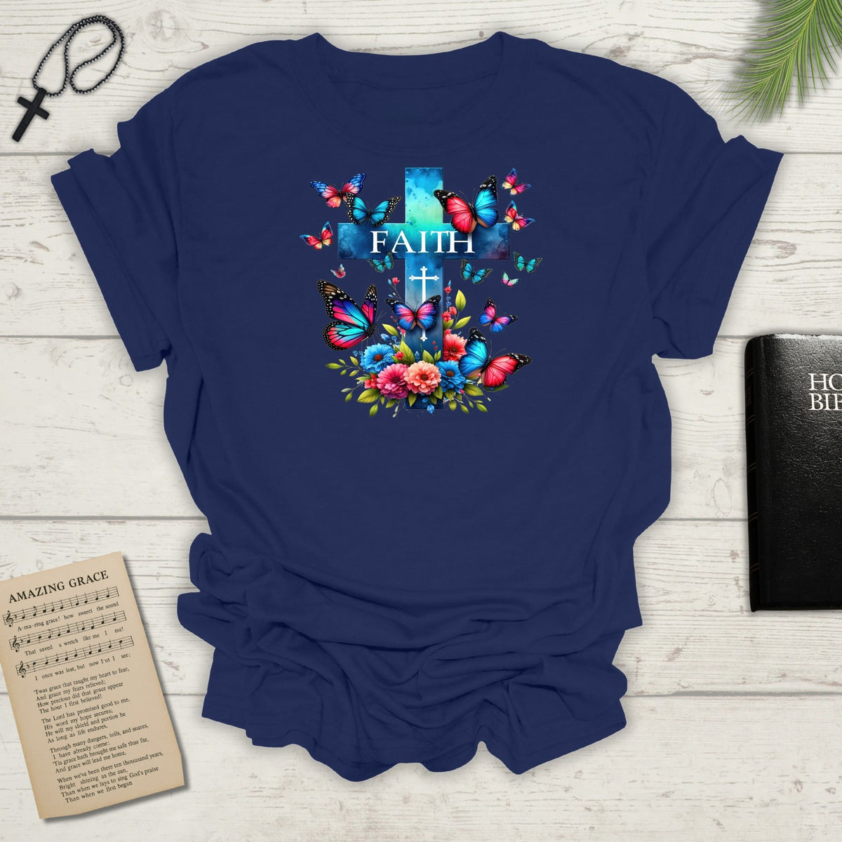 "Faith and Nature" -  Unisex T-Shirt - Christian, Butterfly Design