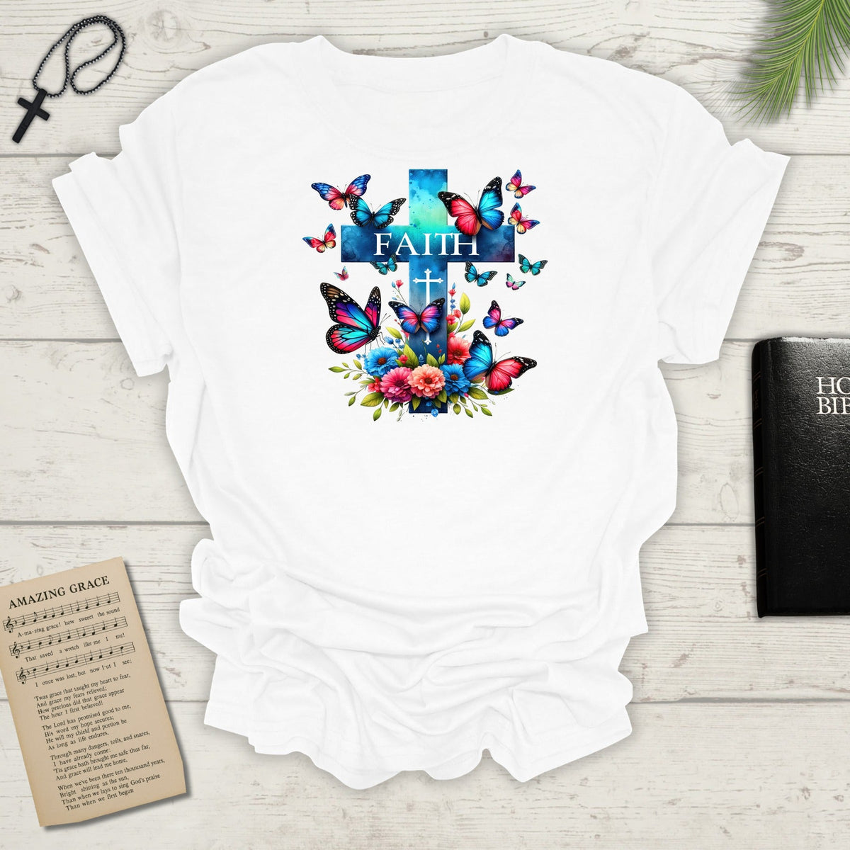 "Faith and Nature" -  Unisex T-Shirt - Christian, Butterfly Design